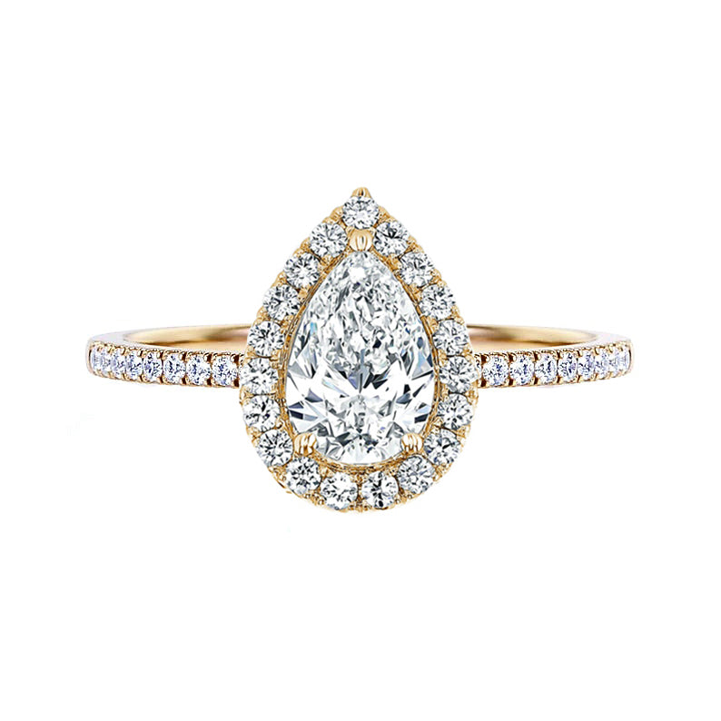 14K Gold Pear Natural Diamond Halo Engagement Ring - GEMNOMADS