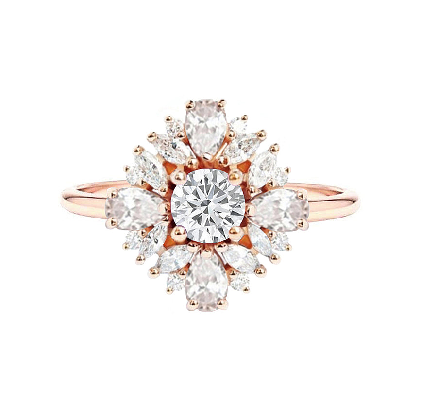 Dahlia Floral Natural Diamond Engagement Ring in 18K Gold