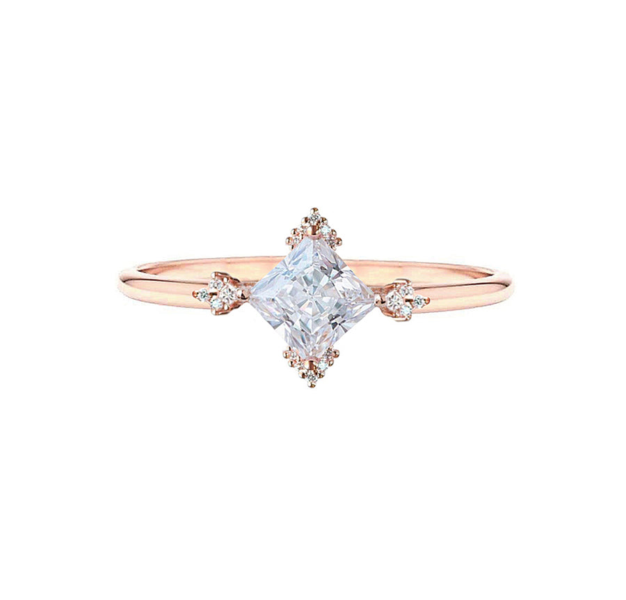 Unique Princess Cut Natural Diamond Engagement Ring in 18K Gold