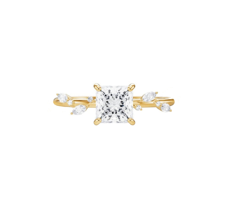 1 Carat Lab Grown Princess Cut Diamond Engagement Ring in 18K Gold