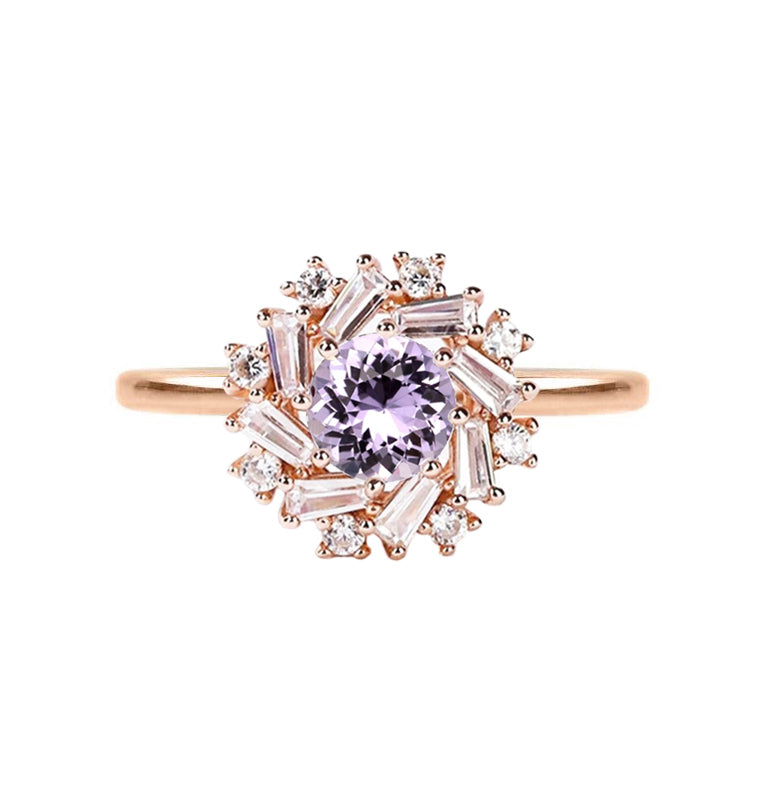 Purple Sapphire Diamond Engagement Ring in 18K Gold