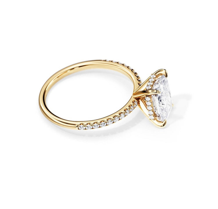 2 Carat Lab Created Radiant Cut Pave Diamond Engagement Ring in 18K Gold