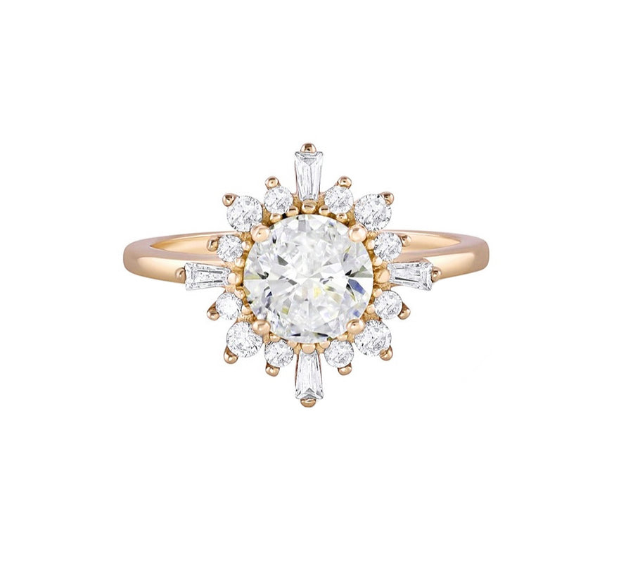 Miara Floral Halo Round Lab Created Diamond Engagement Ring in 14K Gold