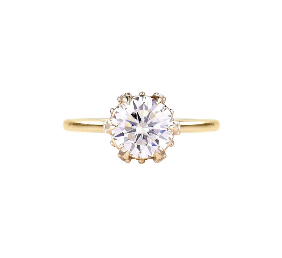 Isadora Art Deco Six Prong Solitaire Natural Diamond Engagement Ring in 14K Gold - GEMNOMADS