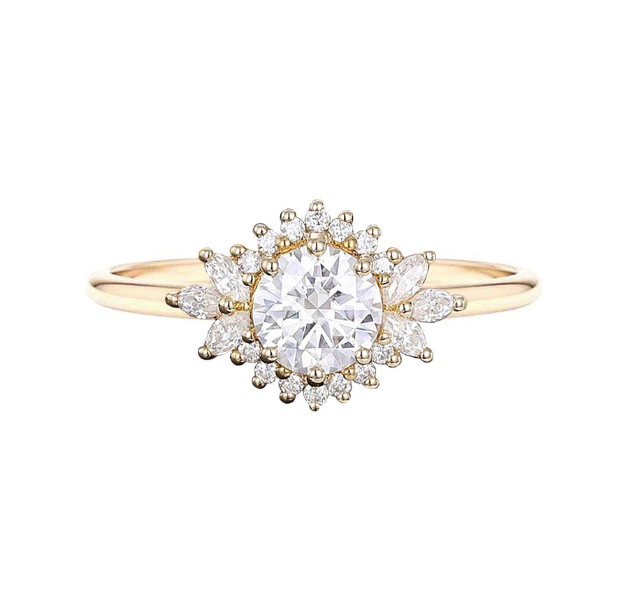 Sequoia Floral Halo Round Diamond Engagement Ring in 18K Gold