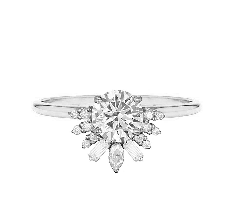 Floral Cluster Low Profile Lab Grown Diamond Engagement Ring in 18K Gold