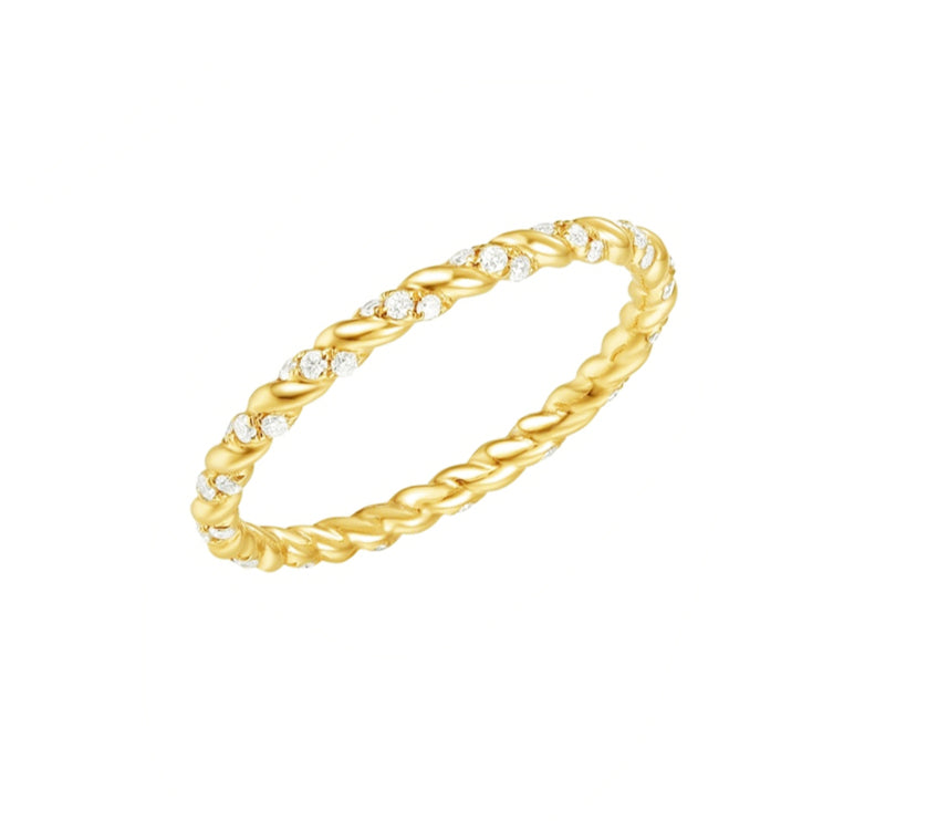 Twisted Diamond Stackable Ring in 14K Gold