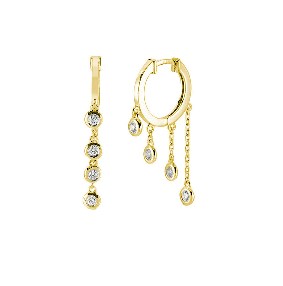 Yellow gold diamond bezel hoop earrings